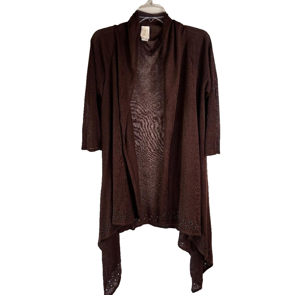 Jones New‎ York Open Cardigan Brown 3/4 sleeve Linen Women's Size M Boho Drape